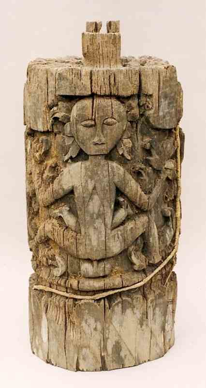 31: Wood Pillar Section with Goddess Figure and Male Consort